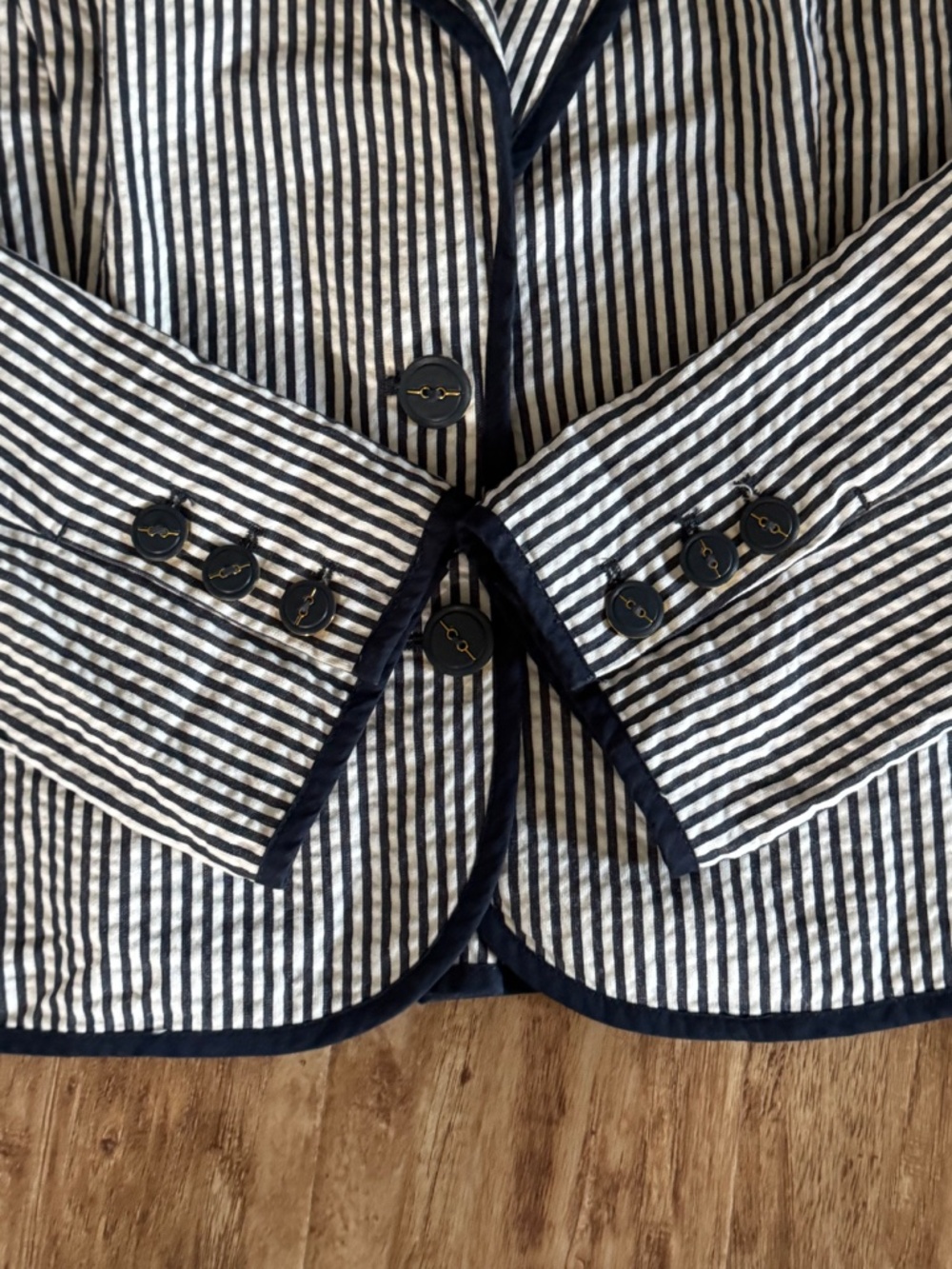 Sandro Cotton Blazer Blue White Stripe Nautical Styling Seersucker Jacket Large - Picture 7 of 16